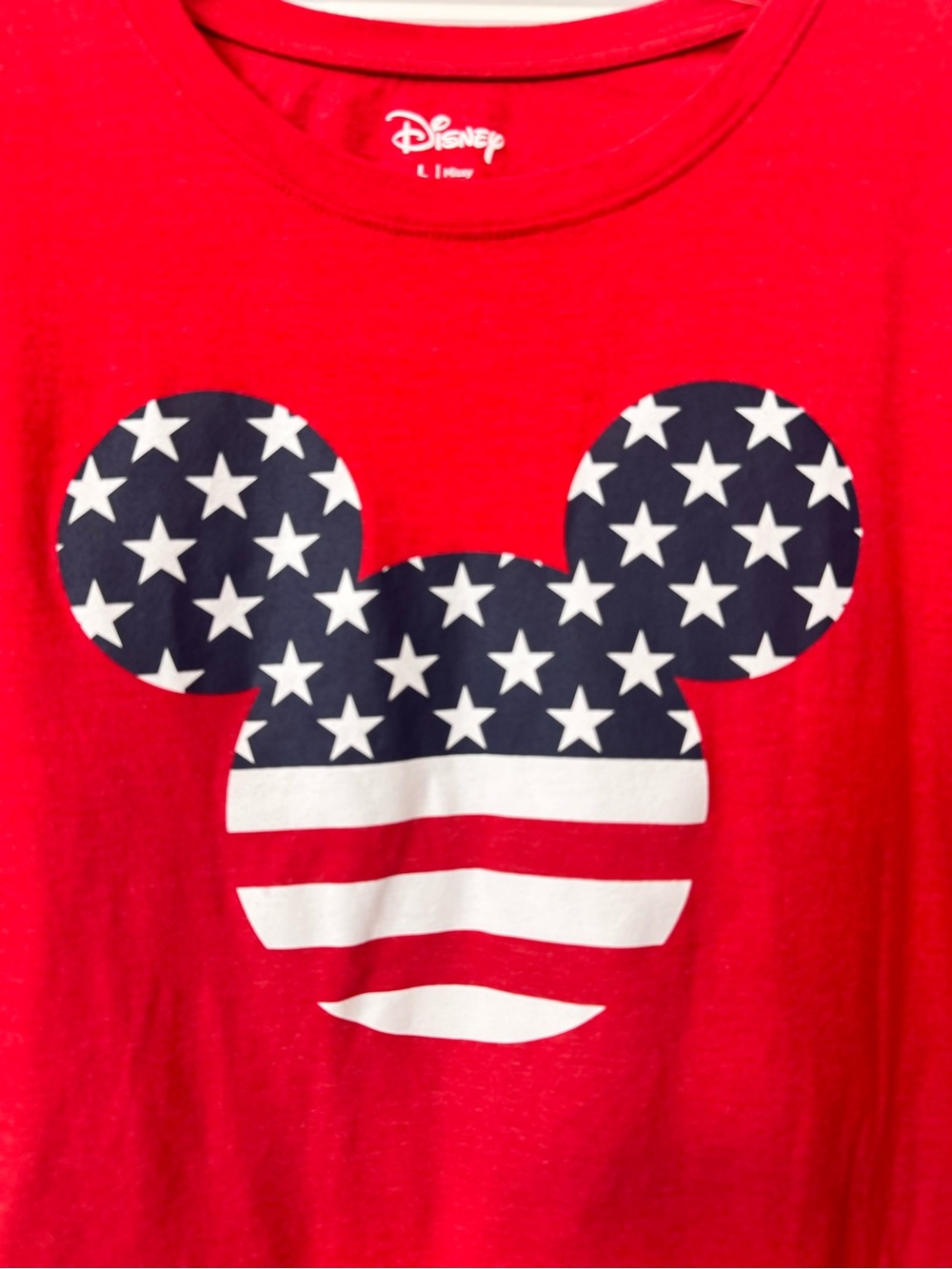 Disney Mickey Mouse American Flag T Shirt Women’s LG Red Patriotic